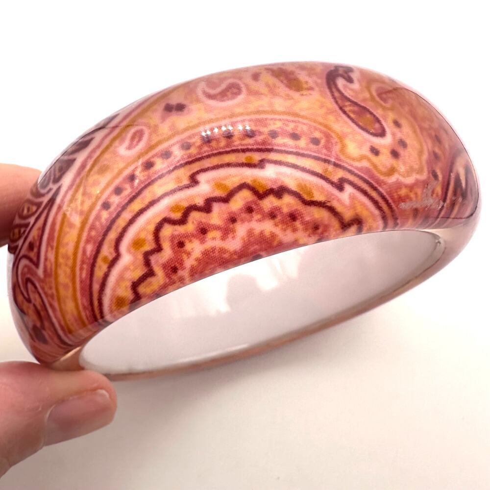 Paisley Bangle Bracelet Resin Wide Chunky Boho Bohemian Western Jewelry Pink